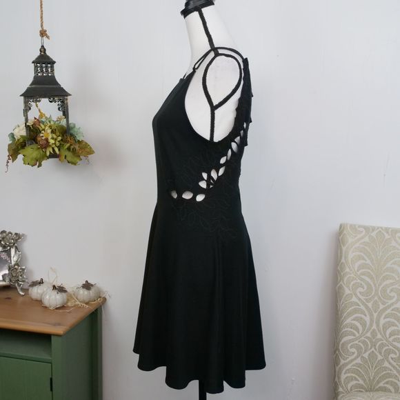 Free People Open Back Cut Out Leaf Fit Flare Dress - Picture 3 of 10